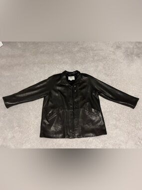 The Old Mill Black Leather Jacket - Women's Button-Front Coat
